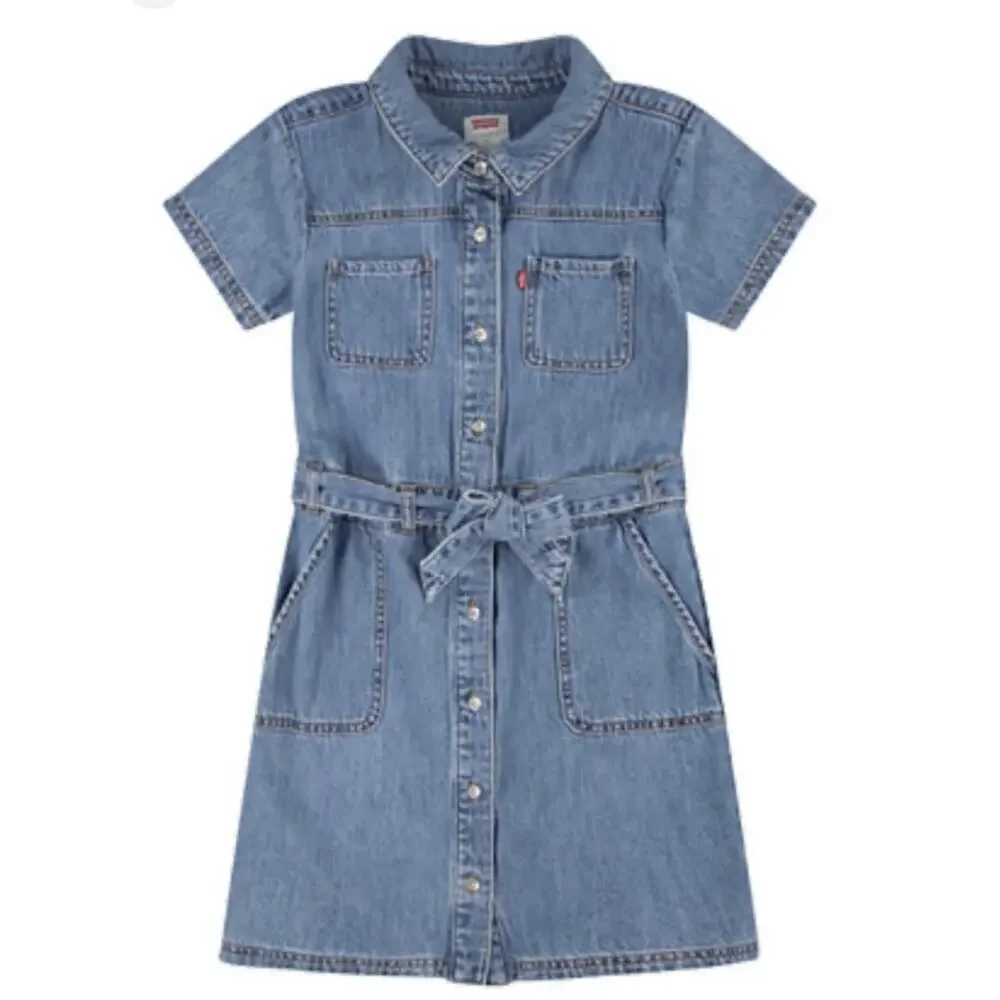 Levi's Big Girls Utility Buttoned Denim Dress Organic Belt Waist XL (13-15 yrs)